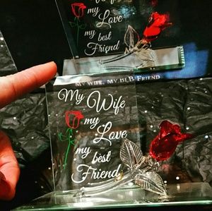 ❤ Beautiful Hand Crafted Glass Plaque w/Glass Rose